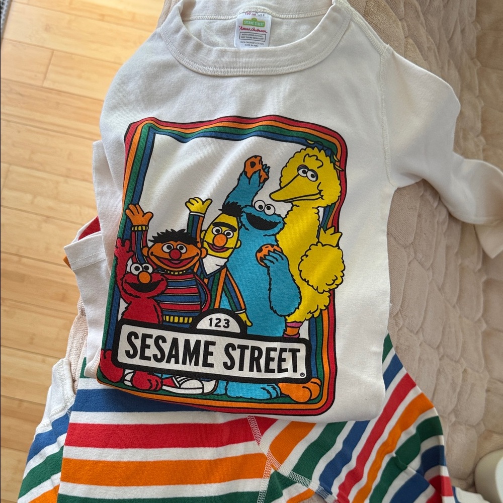 Hanna Anderson Sesame Street Graphic PJ organic cotton Striped Pants Set size8